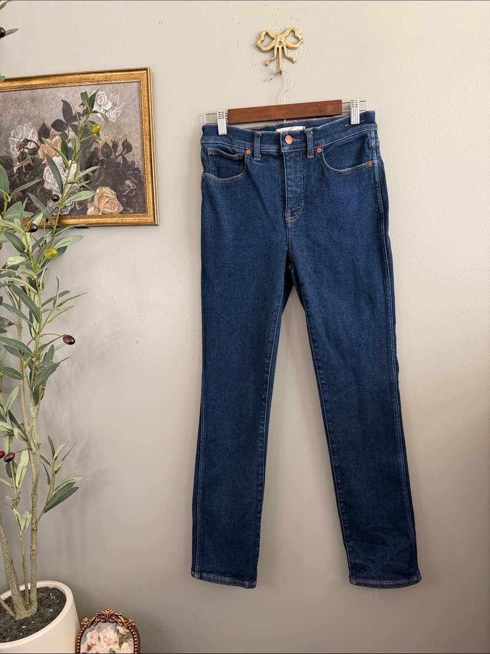 Madewell Mid-Rise Stovepipe Jeans Size 27 Dark Wash Straight Leg Stretch - Picture 4 of 8